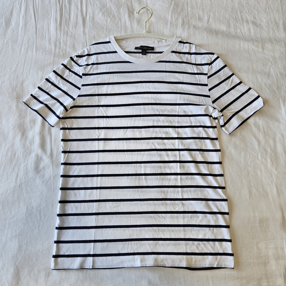 Banana Republic 100% Cotton Striped White and Navy Shirt, Women's S